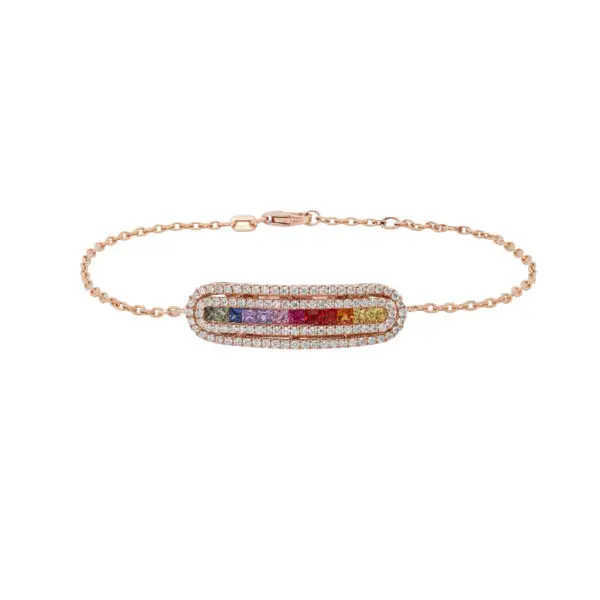 Bracelet in Rose Gold with Round Diamonds and Rainbow Sapphires