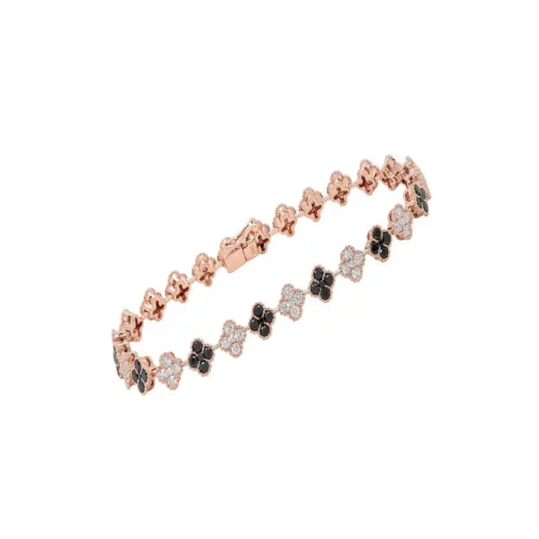 4-Clover Bracelet in Rose Gold with Round White and Black Diamonds