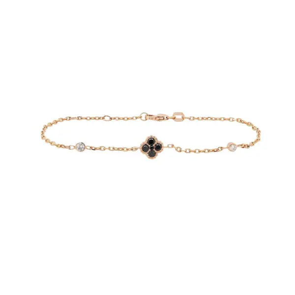 4-Clover Bracelet in Rose Gold with Round White and Black Diamonds