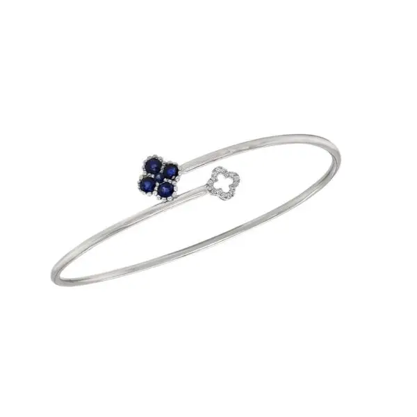 4-Clover Contrarié Bracelet in White Gold with Round Diamonds and Blue Sapphires
