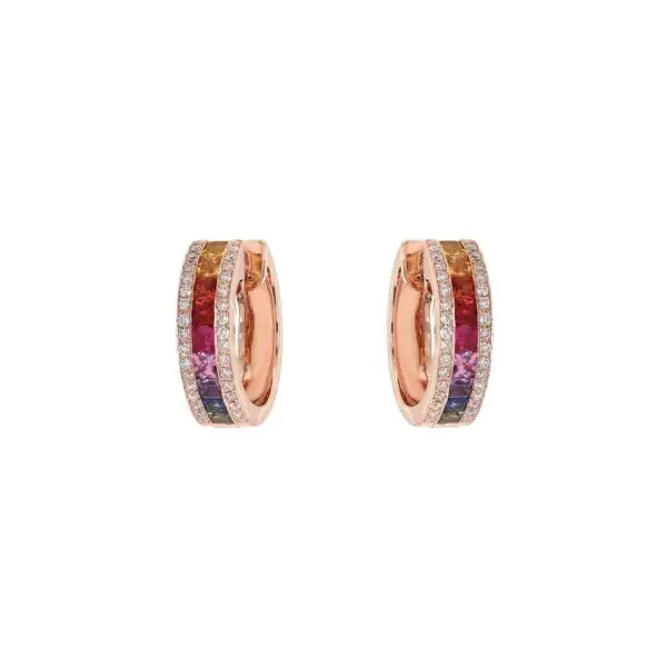 Earrings in Rose Gold with Round Diamonds and Rainbow Sapphires