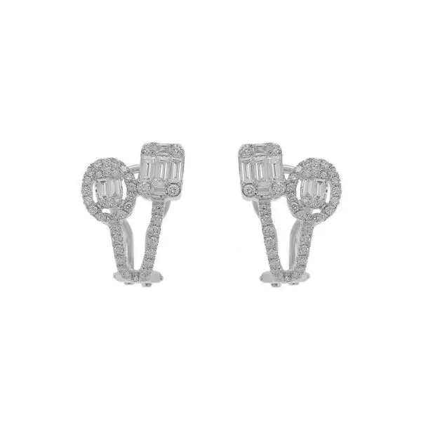 Duet Earrings in White Gold with Round and Baguette Shape Diamonds