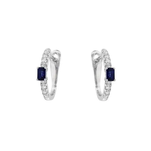 Ear Studs in White Gold with Round Diamonds and Blue Sapphires