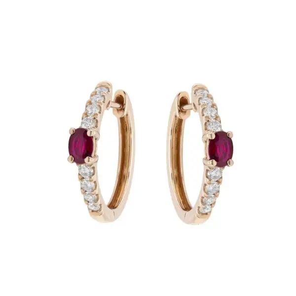 Earrings in Rose Gold with Round Diamonds and Red Rubies