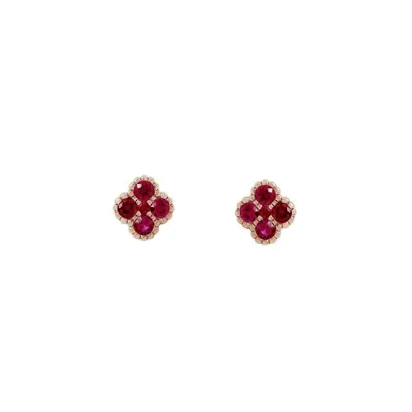 Ear Studs in Rose Gold with 4-Clover Red Rubies