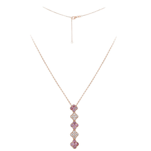4-Clover Necklace in Rose Gold with Round Diamonds and Pink Sapphires