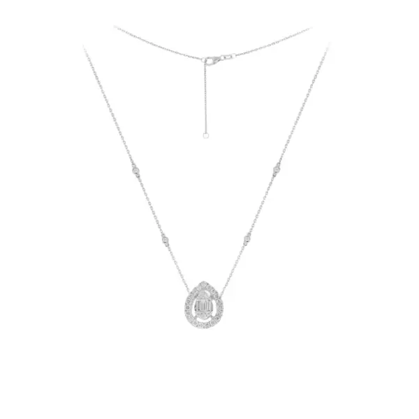Necklace in White Gold with Round and Baguette Diamonds