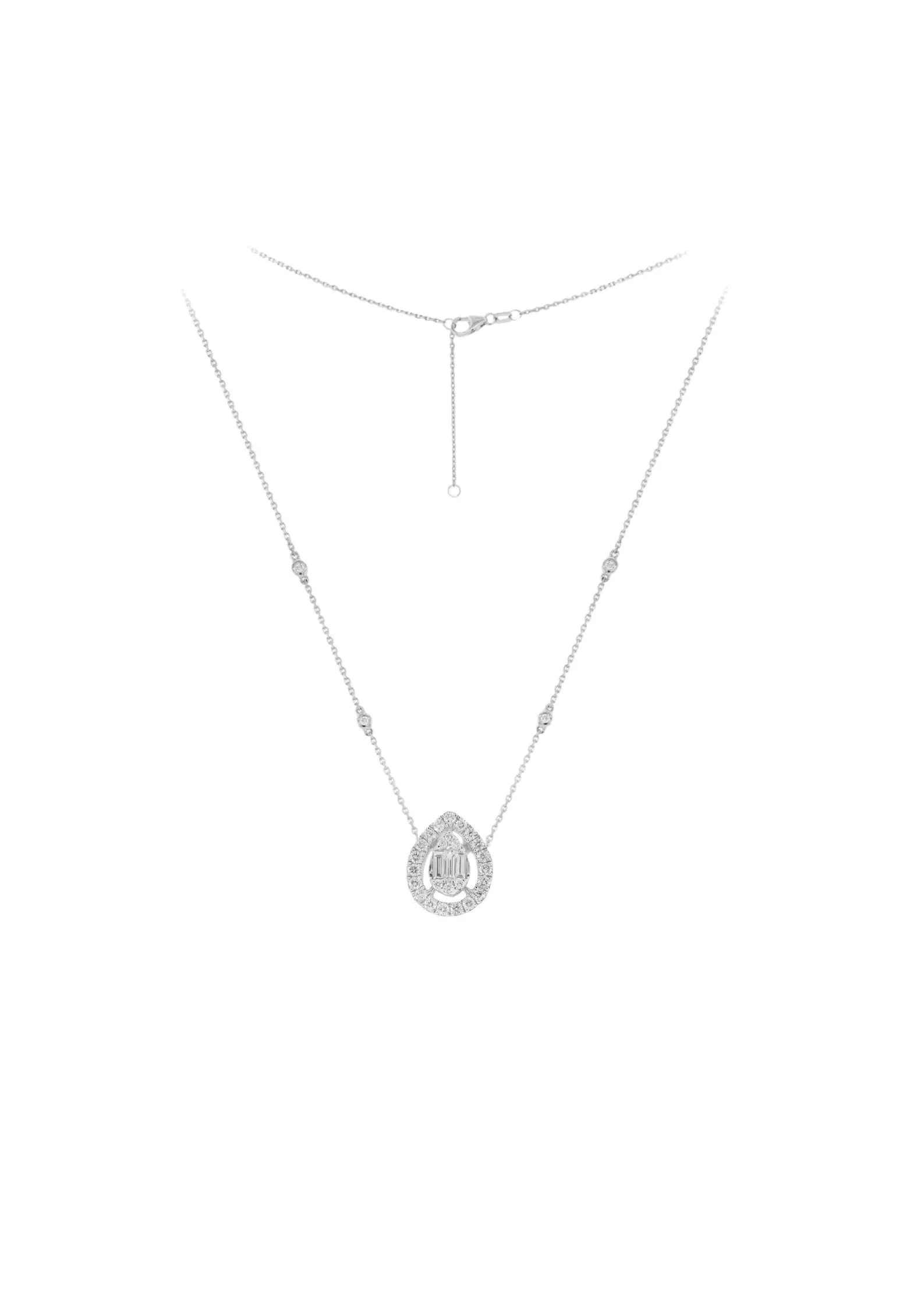 Necklace in White Gold with Round and Baguette Diamonds