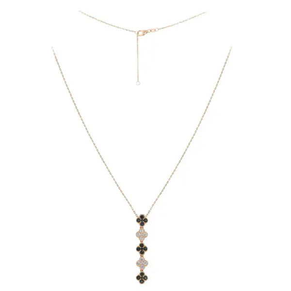 4-Clover Necklace in Rose Gold with Round Diamonds and Black Diamonds