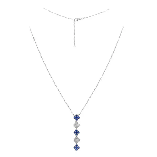 4-Clover Necklace in White Gold with Round Diamonds and Blue Sapphires
