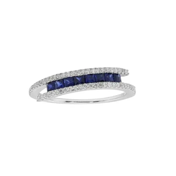 Ring in White Gold with Round Diamonds and Blue Sapphires