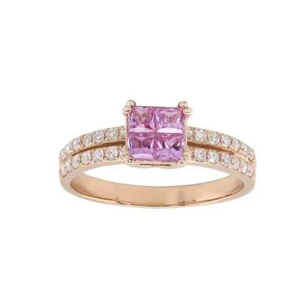 Ring in Rose Gold with Round Diamonds and Pink Sapphires