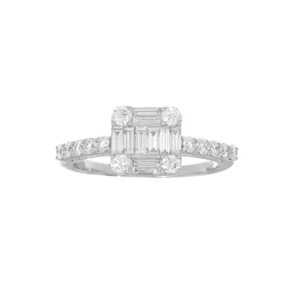 Ring in White Gold with Round and Baguette Shape Diamonds
