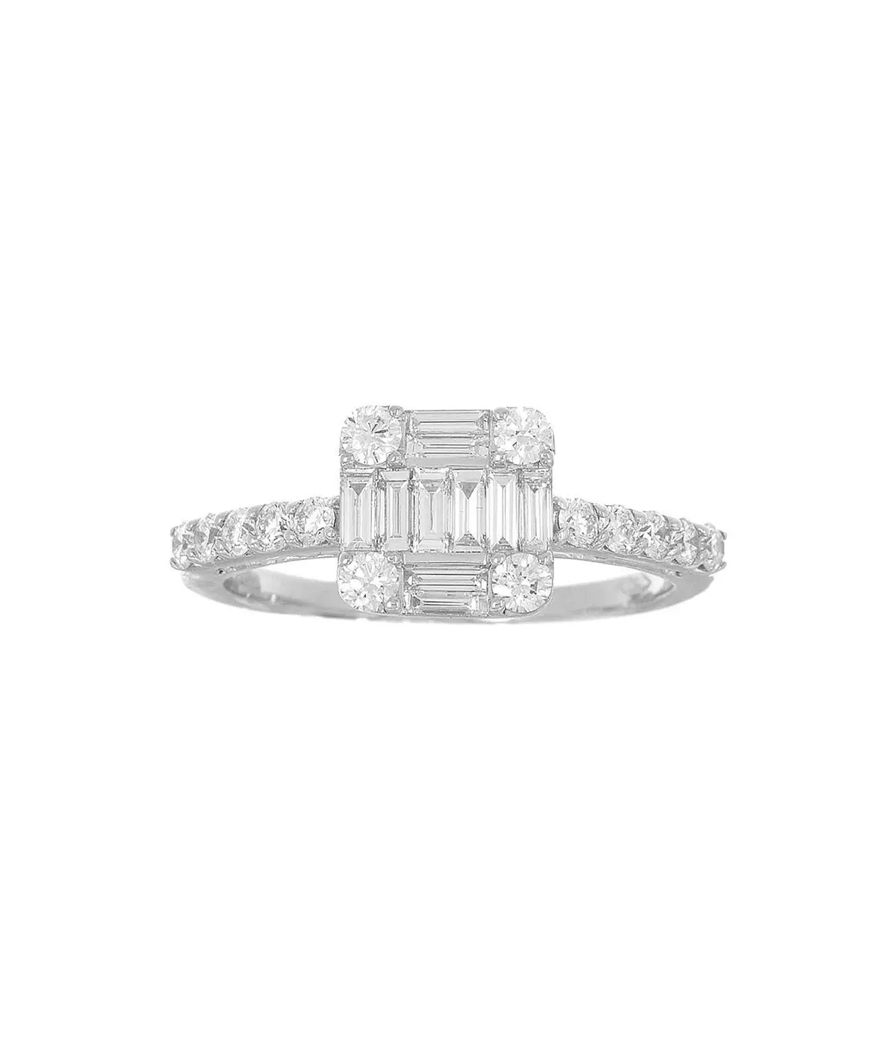 Ring in White Gold with Round and Baguette Shape Diamonds