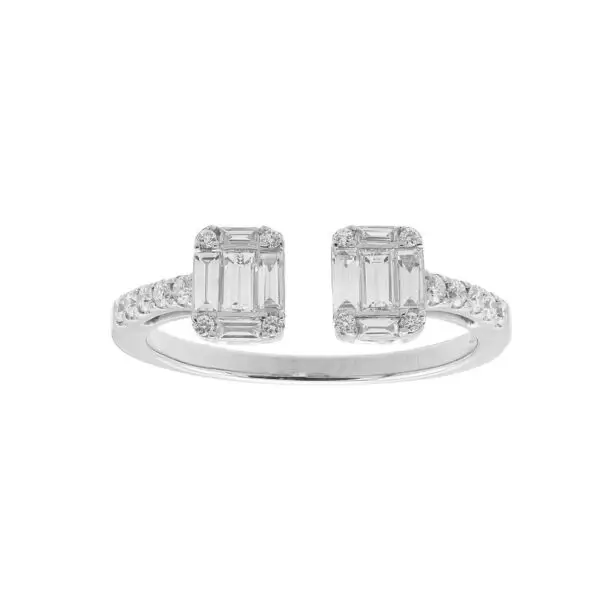 Contrarié Ring in White Gold with Round and Baguette Shape Diamonds
