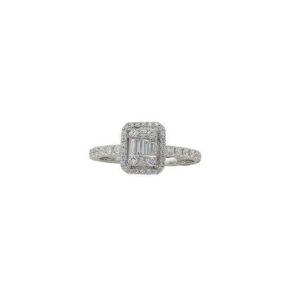 Ring in White Gold with Round and Baguette Shape Diamonds