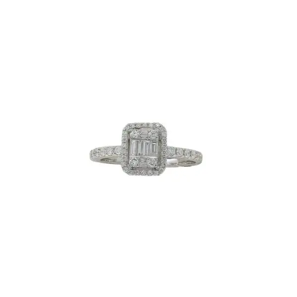 Ring in White Gold with Round and Baguette Shape Diamonds