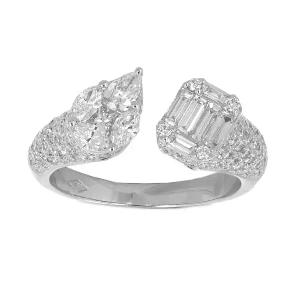 Contrarié Ring in White Gold with Round, Pear, Marquise and Baguette Shape Diamonds