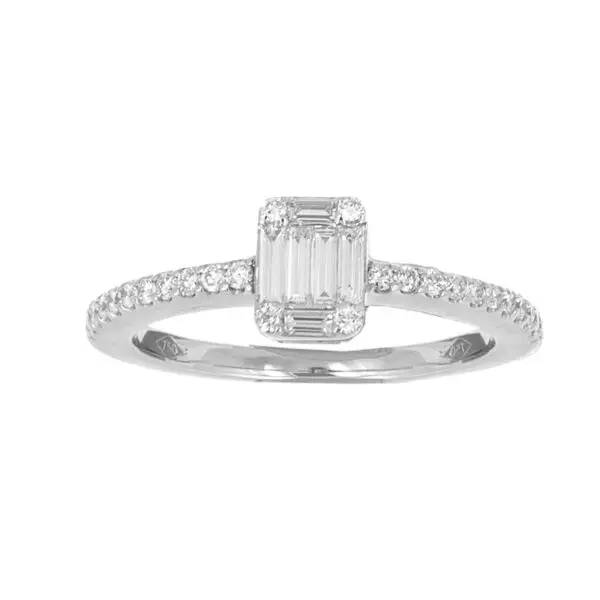 Ring in White Gold with Round and Baguette Shape Diamonds