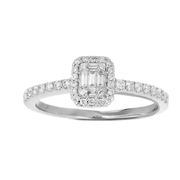 Ring in White Gold with Round and Baguette Shape Diamonds