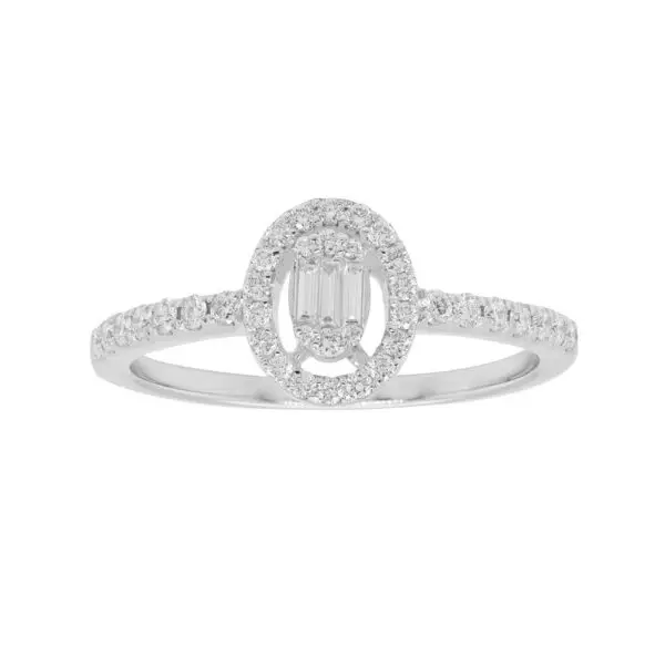 Ring in White Gold with Round and Baguette Shape Diamonds