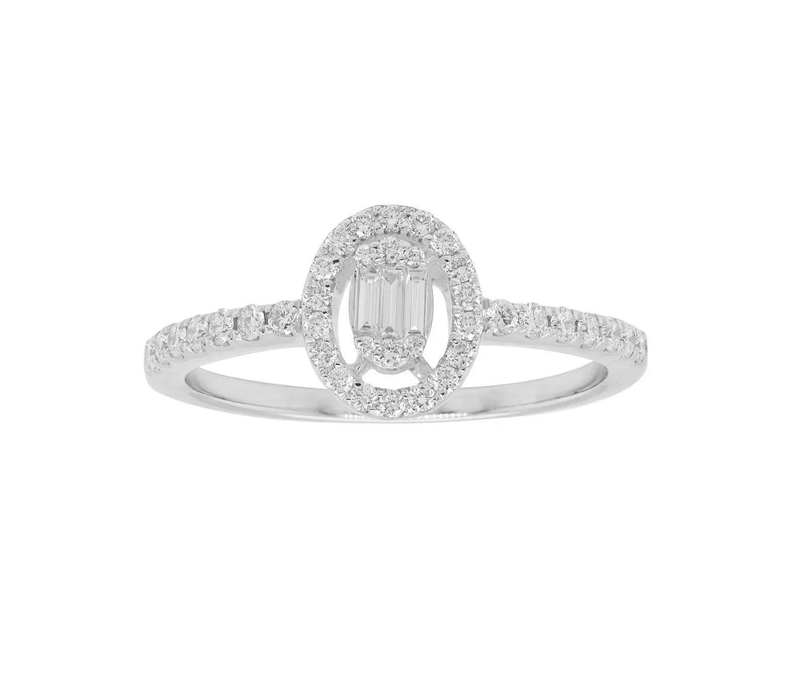 Ring in White Gold with Round and Baguette Shape Diamonds