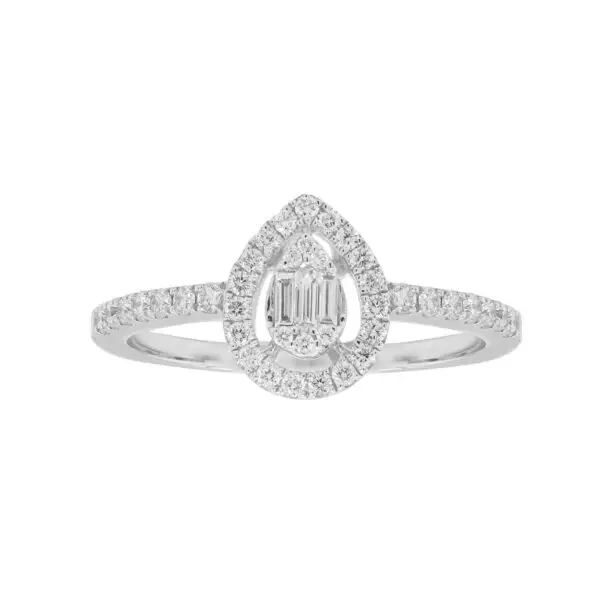 Ring in White Gold with Round and Baguette Shape Diamonds