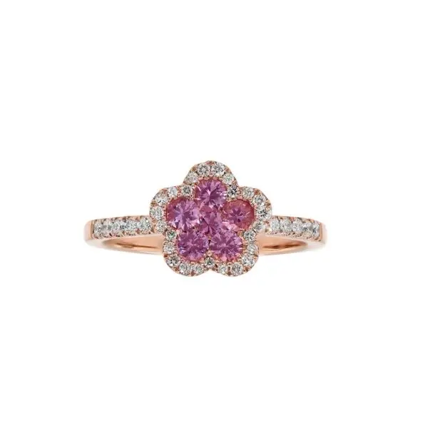 5-Clover Ring in Rose Gold with Round Diamonds and Pink Sapphires