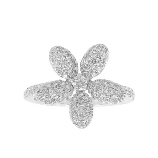 5-Leaf Flower Ring in White Gold with Round Diamonds