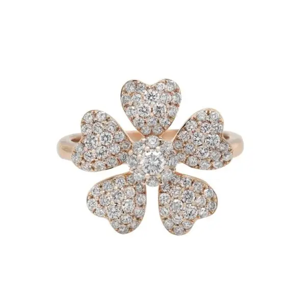 5-Leaf Flower Ring in Rose Gold with Round Diamonds