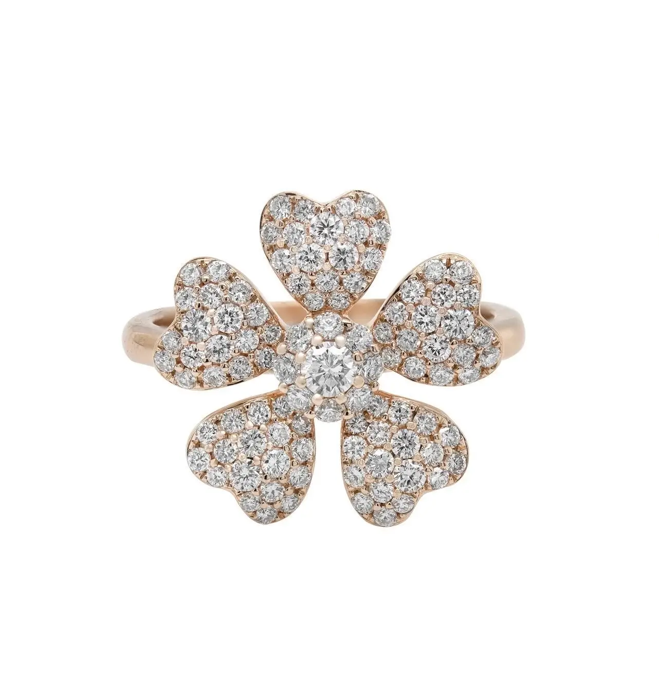 5-Leaf Flower Ring in Rose Gold with Round Diamonds
