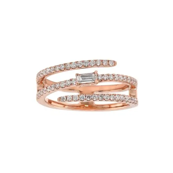 Contrarié Ring in Rose Gold with Round and Baguette Shape Diamonds