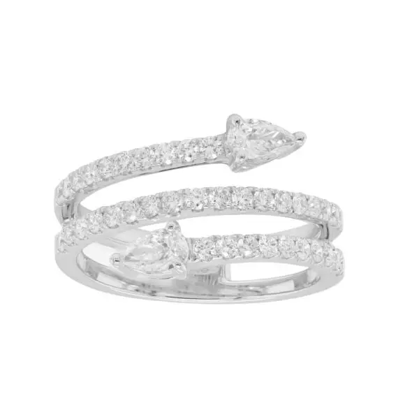 Contrarié Ring in White Gold with Round and Pear Shape Diamonds