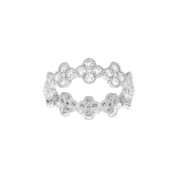 4-Clover Ring in White Gold with Round Diamonds