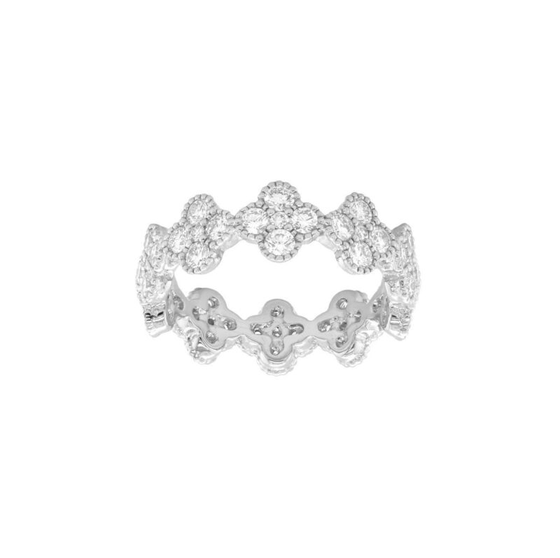 4-Clover Ring in White Gold with Round Diamonds