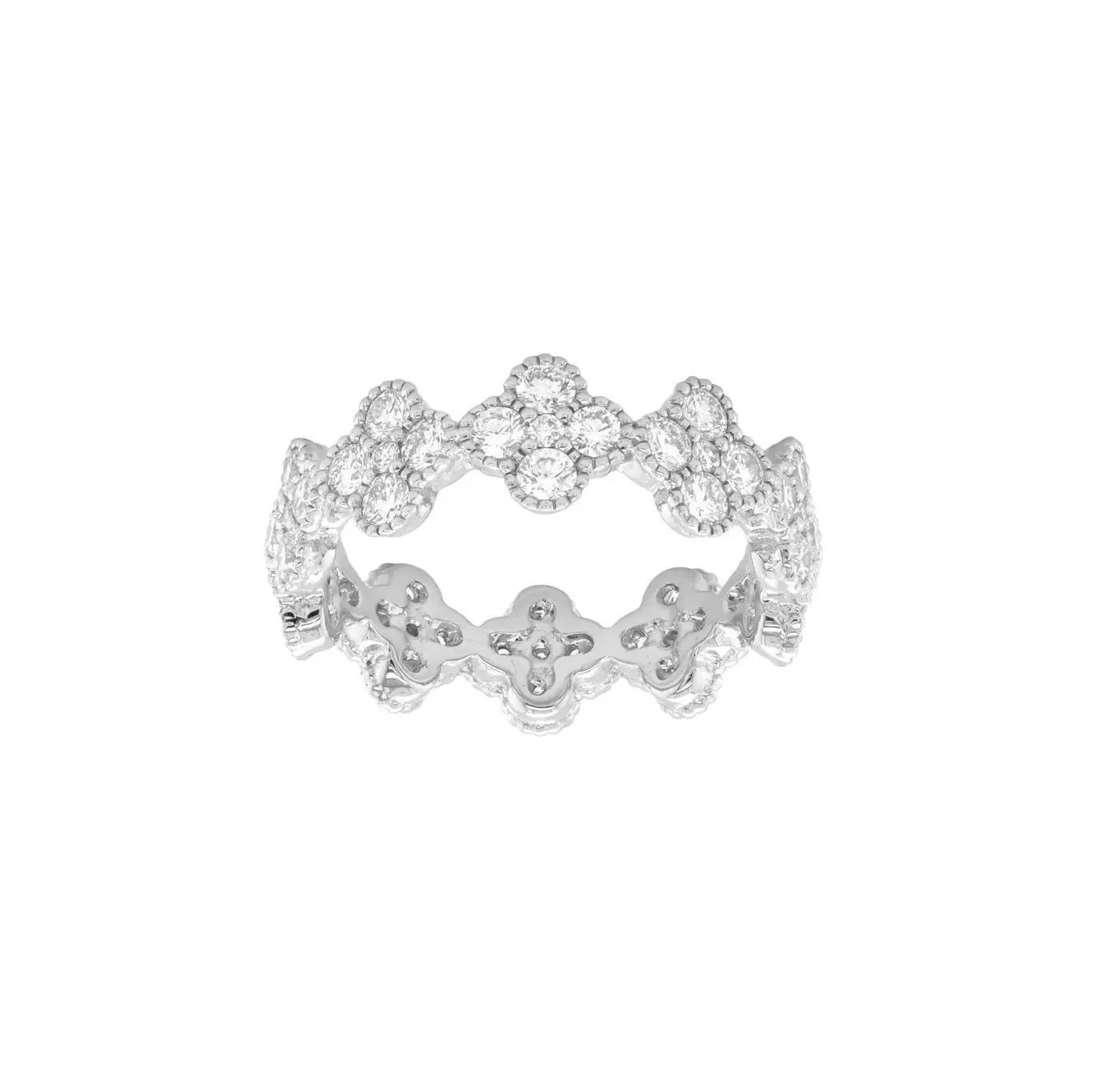 4-Clover Ring in White Gold with Round Diamonds