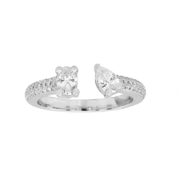 Contrarié Ring in White Gold with Round, Pear and Oval Shape Diamonds