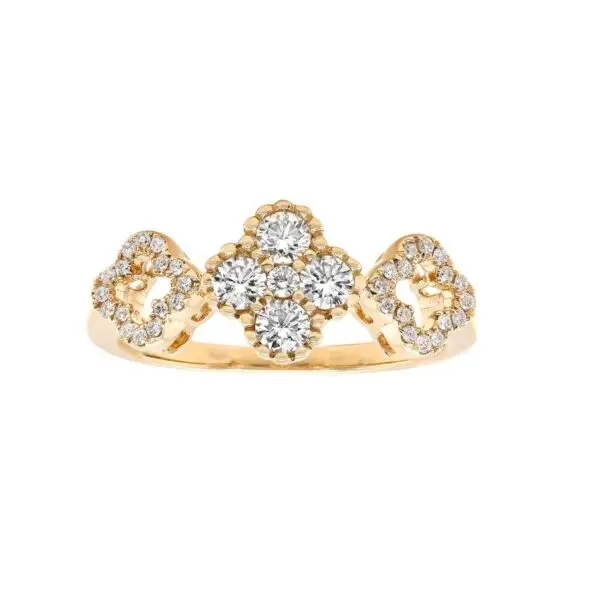 4-Clover Ring in Yellow Gold with Round Diamonds