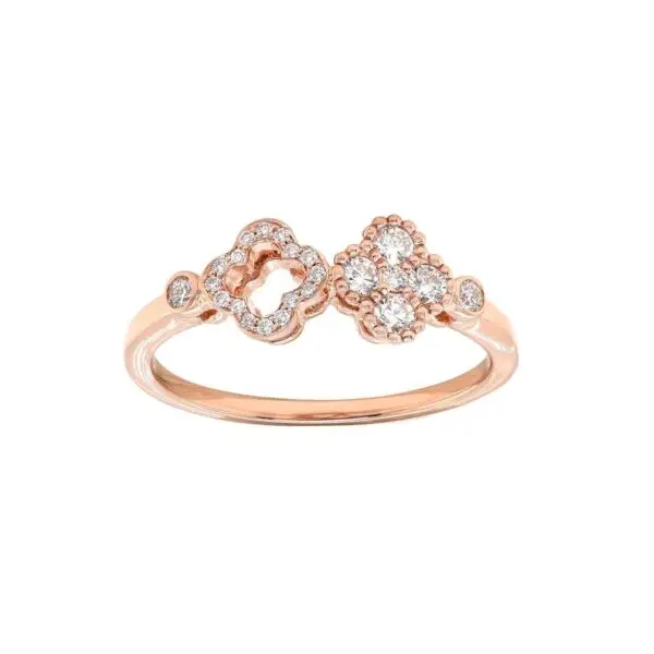 4-Clover Ring in Rose Gold with Round Diamonds