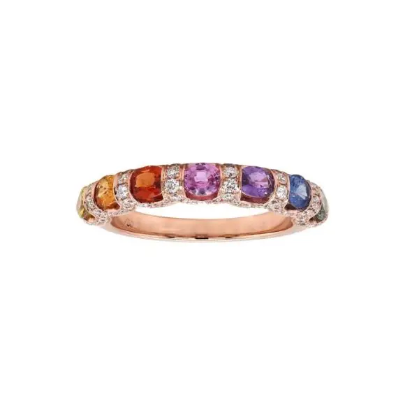 Ring in Rose Gold with Round Diamonds and Rainbow Sapphires