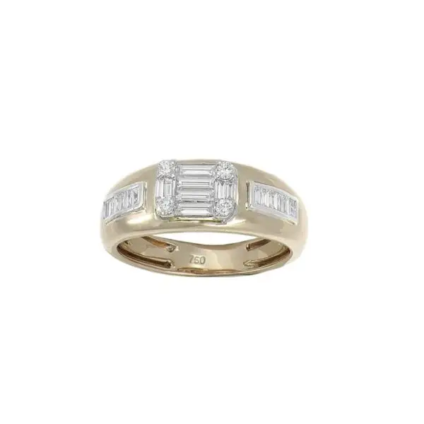 Ring in Yellow Gold with Round and Baguette Shape Diamonds