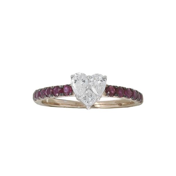 Ring in Rose Gold with Pear, Princess Diamonds and Red Rubies