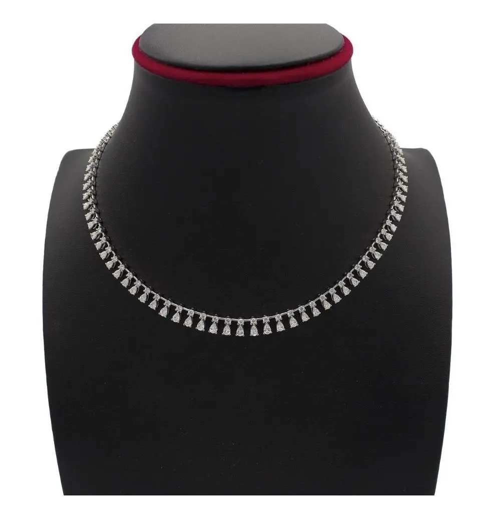 Necklace in White Gold with Round and Pear Shape Diamonds