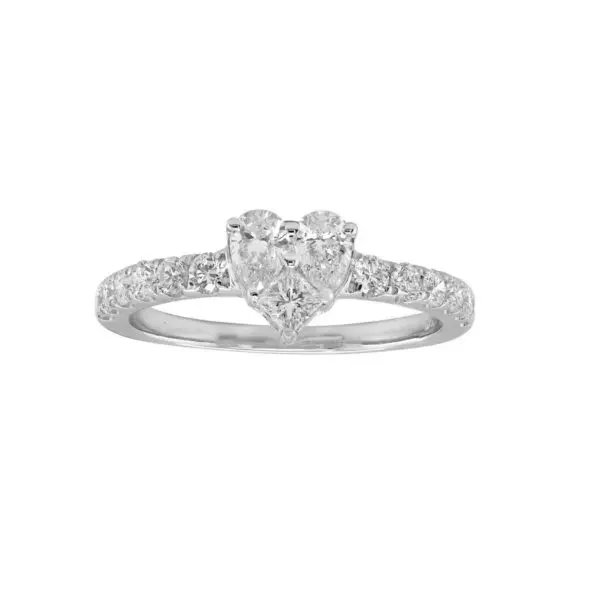 Ring in White Gold with Round, Pear and Princess Shape Diamonds