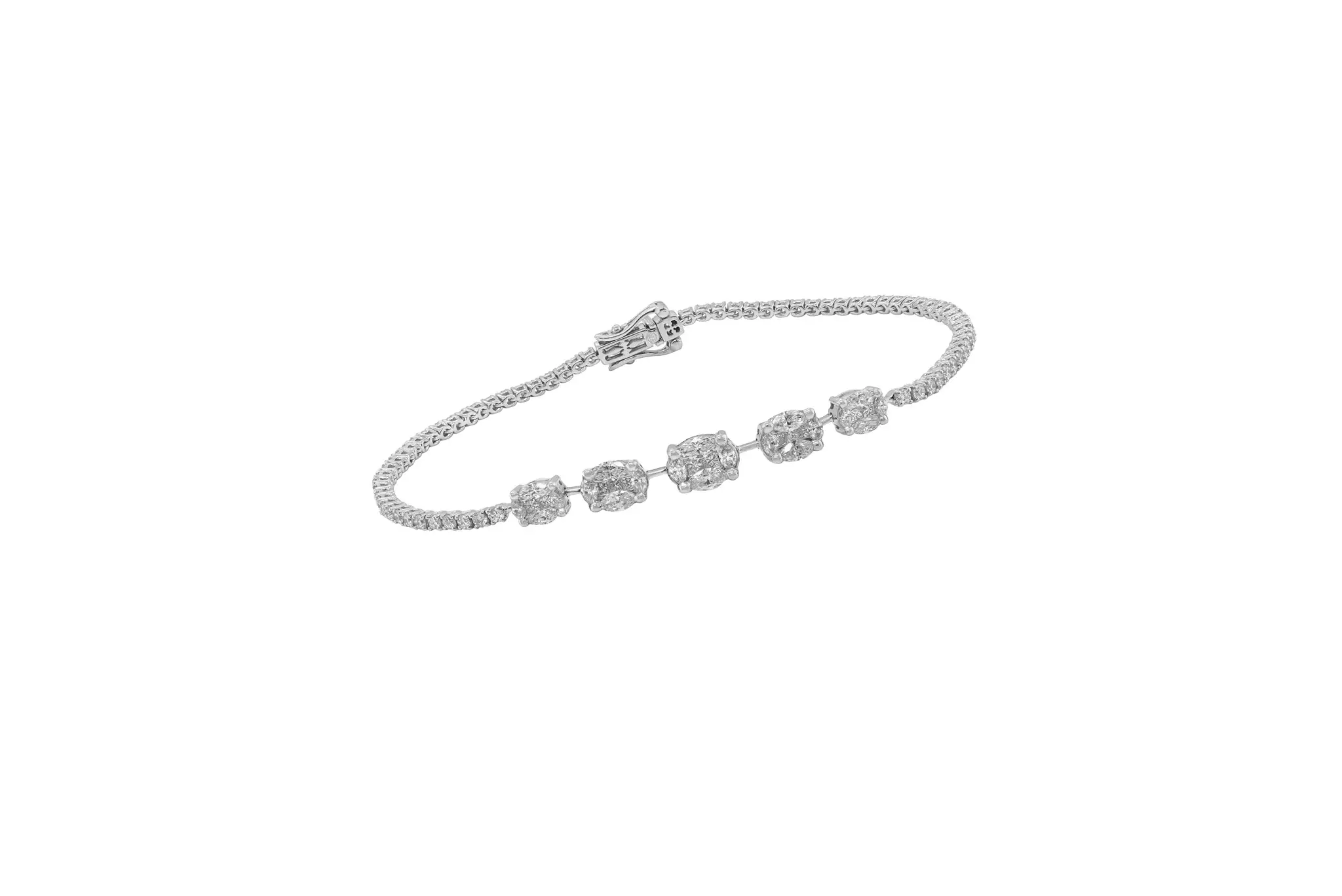 Bracelet in White Gold with Round, Marquise and Princess Shape Diamonds