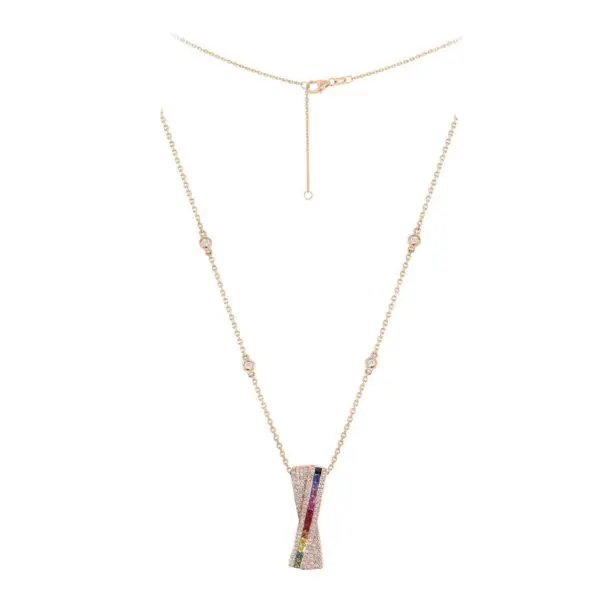 Necklace in Rose Gold with Round Diamonds and Rainbow Sapphires