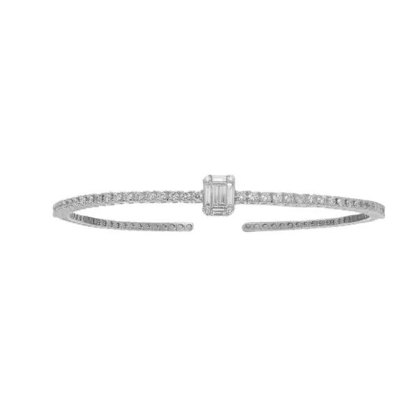 Flexible Bracelet in White Gold with Round and Baguette Shape Diamonds