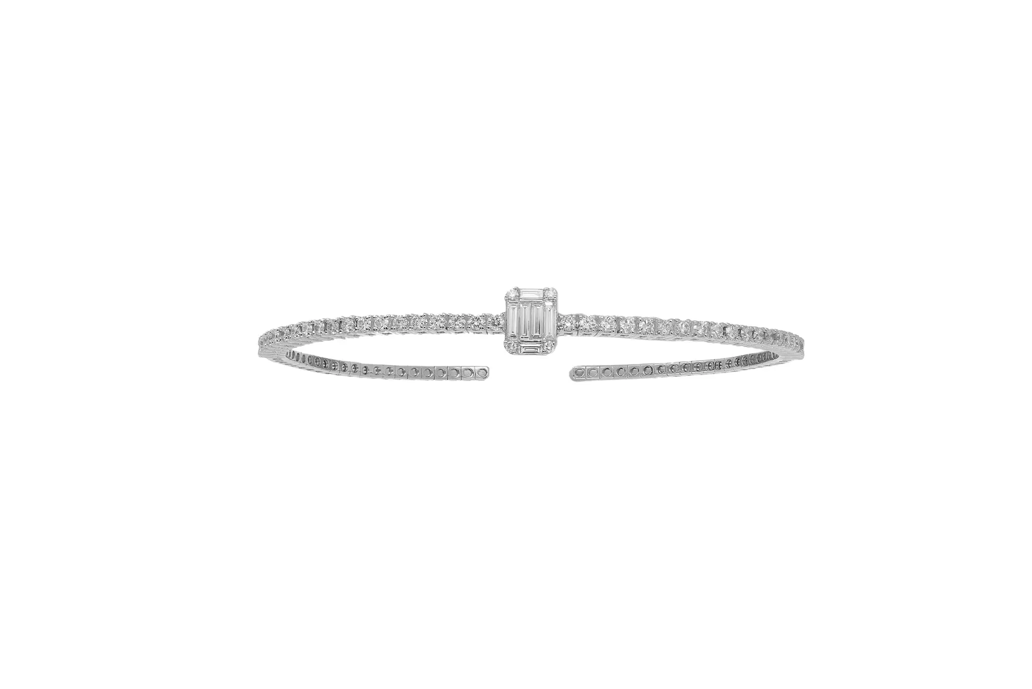 Flexible Bracelet in White Gold with Round and Baguette Shape Diamonds