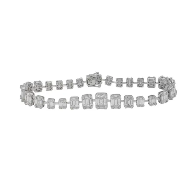 Bracelet in White Gold with Round and Baguette Shape Diamonds