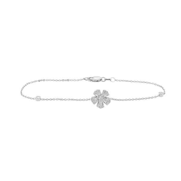5-Leaf Flower Bracelet in White Gold with Round and Baguette Shape Diamonds